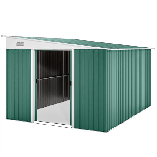 Outsunny metalen tuinhuis, schuin dak, afsluitbare dubbele deur, 2,8 x 3,45 x 2,01 m, groen