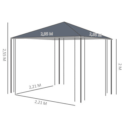 Outsunny Tuinpaviljoen 2,95 x 2,95 m Gazebo Tuintent Marquee Partytent Staal Polyester Grijs