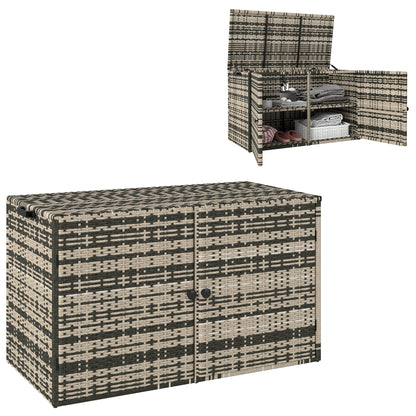 Outsunny Rattan Opbergbox 350L 2-laags Kussenbox met Deksel, Hefstangen, Handgrepen, 118 x 57 x 69 cm, Gemengd Grijs