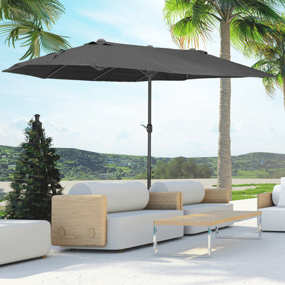 Outsunny Dubbele Parasol 455 x 270 cm Tuinparasol met Handzwengel, Ovaal, Stevig, Metalen Paal, Marktparasol, Dubbele Parasol, Terrasparasol, Zonwering voor Strand, Balkon, Terras, Tuin, Zwart