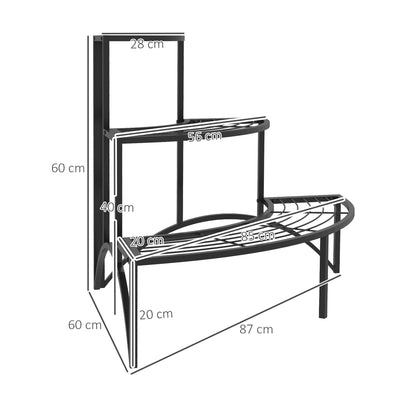 Outsunny Hoekplantenstandaard, 3-laags bloemenstandaard, metaal, voor binnen- en buitengebruik, bloempotstandaard, zwart