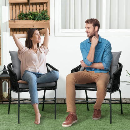 Outsunny tuinstoelen, set van 2, boho-design, zit- en rugkussens, comfortabele zitschaal, metalen frame, zwart