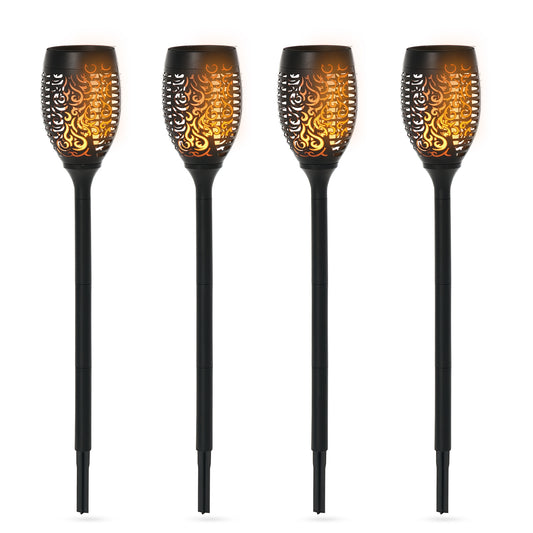 Outsunny Garden Lights, 4-pack Solar LED warmwitte tuinspots met grondpen en stekker, IP44 waterdichte tuinverlichting, Solar tuinlampen voor buitengebruik in tuin, gazon en tuin