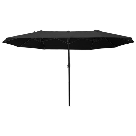 Outsunny Dubbele Parasol 455 x 270 cm Tuinparasol met Handzwengel, Ovaal, Stevig, Metalen Paal, Marktparasol, Dubbele Parasol, Terrasparasol, Zonwering voor Strand, Balkon, Terras, Tuin, Zwart