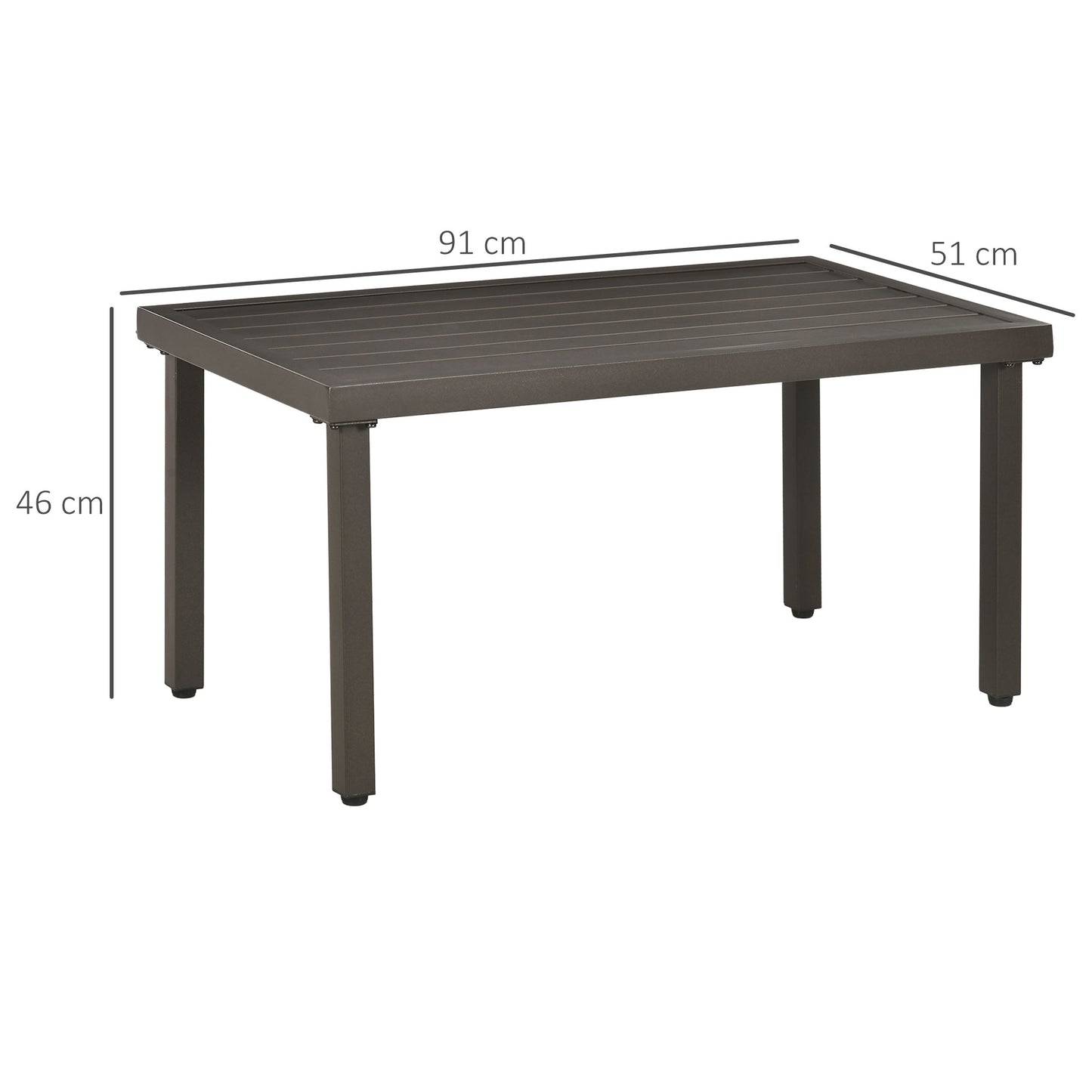 Outsunny tuintafel, bijzettafel, stalen frame, bruin, 91 x 51 x 46 cm