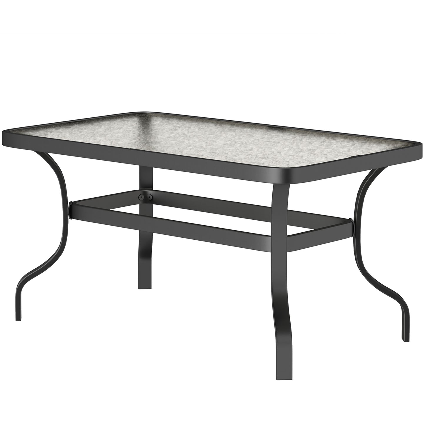 Outsunny Bijzettafel Gehard Glazen Salontafel met Golfmotief, Afgeronde Hoek Balkontafel 95x55 cm Zwart