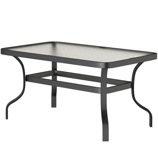 Outsunny Bijzettafel Gehard Glazen Salontafel met Golfmotief, Afgeronde Hoek Balkontafel 95x55 cm Zwart