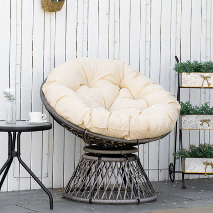 Outsunny Papasan fauteuil, rieten fauteuil, zitkussen, synthetisch rotan, draaibaar, metalen frame, 87 x 97 x 90 cm, beige