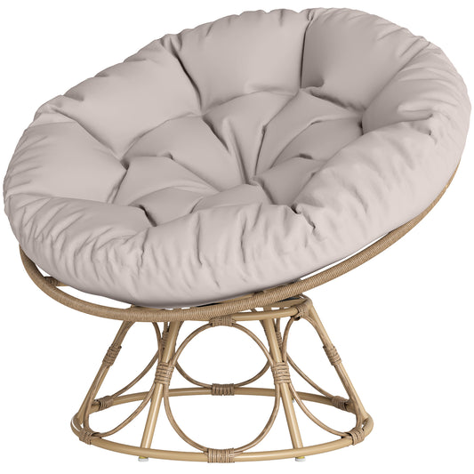 Outsunny Papasan stoel, rotan, 360° draaibare rieten stoel met zitkussen, rond voor buiten
