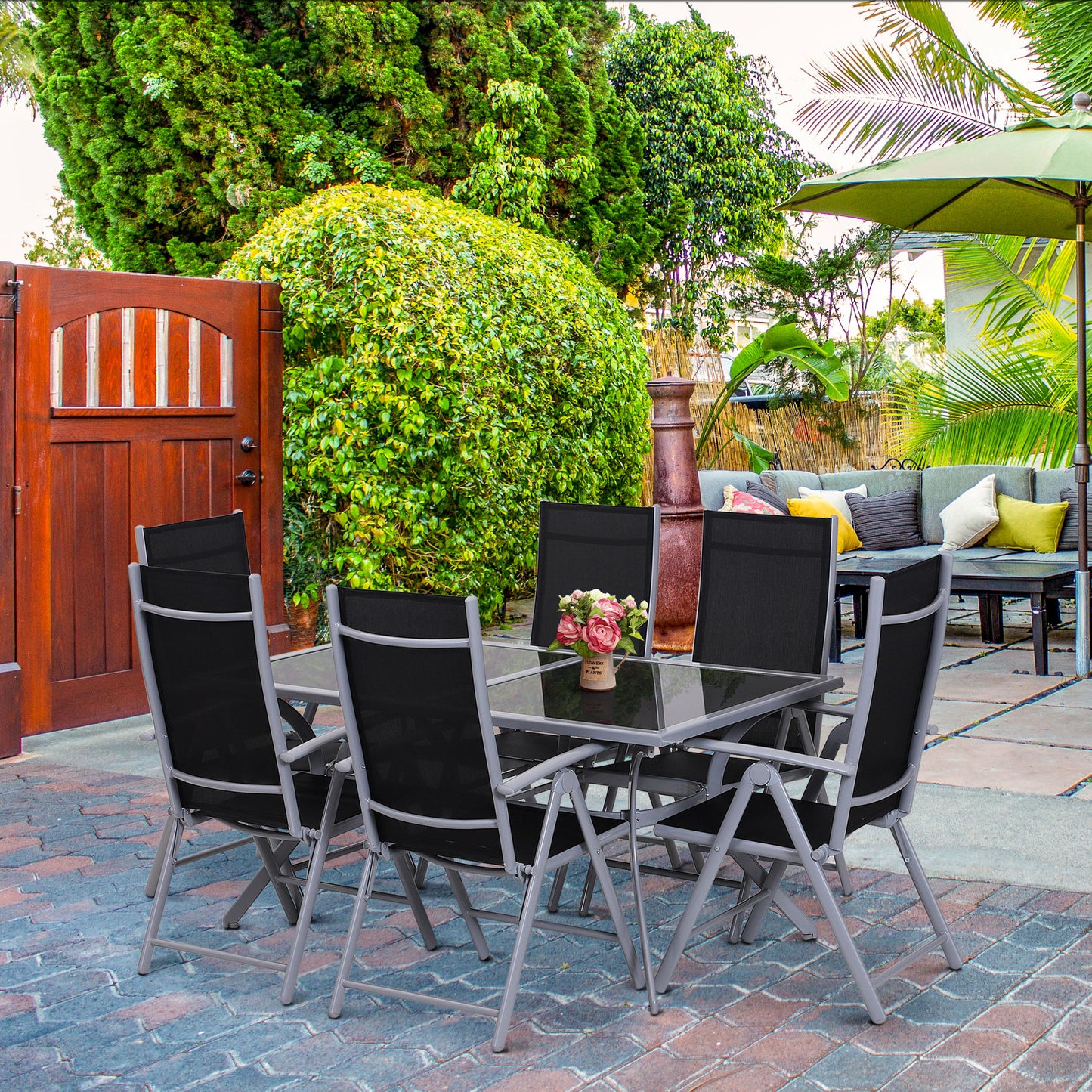 Outsunny 6-persoons zitset, tuinmeubelset, aluminium