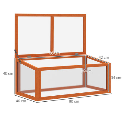 Outsunny Cold Frame, kas van hout en polycarbonaat, 90 x 46 x 40 cm, weerbestendige kas met deksel, koude bak voor tuinplanten, oranje