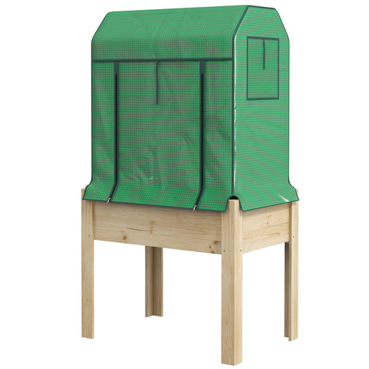 Outsunny 2-in-1 verhoogde plantenbak, koude kas, 86 cm x 60 cm x 165 cm, natuurlijk + groen