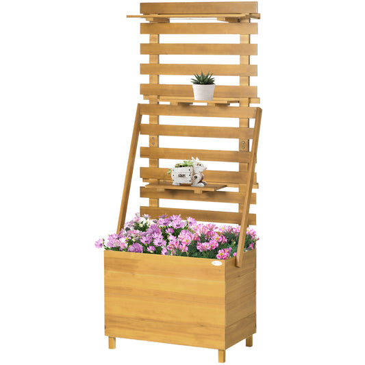 Outsunny verhoogd tuinbed met 3 lades, inclusief trellis, weerbestendig, massief hout, 63 cm x 39 cm x 160 cm, naturel