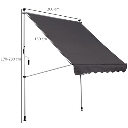 Outsunny klemzonnescherm met handslinger, in hoogte verstelbaar, knikarmzonnescherm, vuilafstotend, weerbestendig, balkonzonnescherm, 150 cm breed, terraszonnescherm voor terras, balkon, veranda, grijs