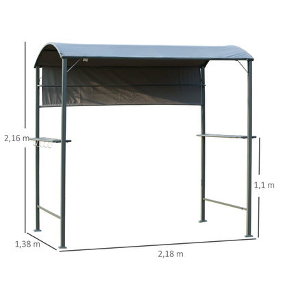 Outsunny Grillpaviljoen met vlamvertragend dak, BBQ-paviljoen met 2 planken, polyester, zwart, 218 x 138 x 216 cm