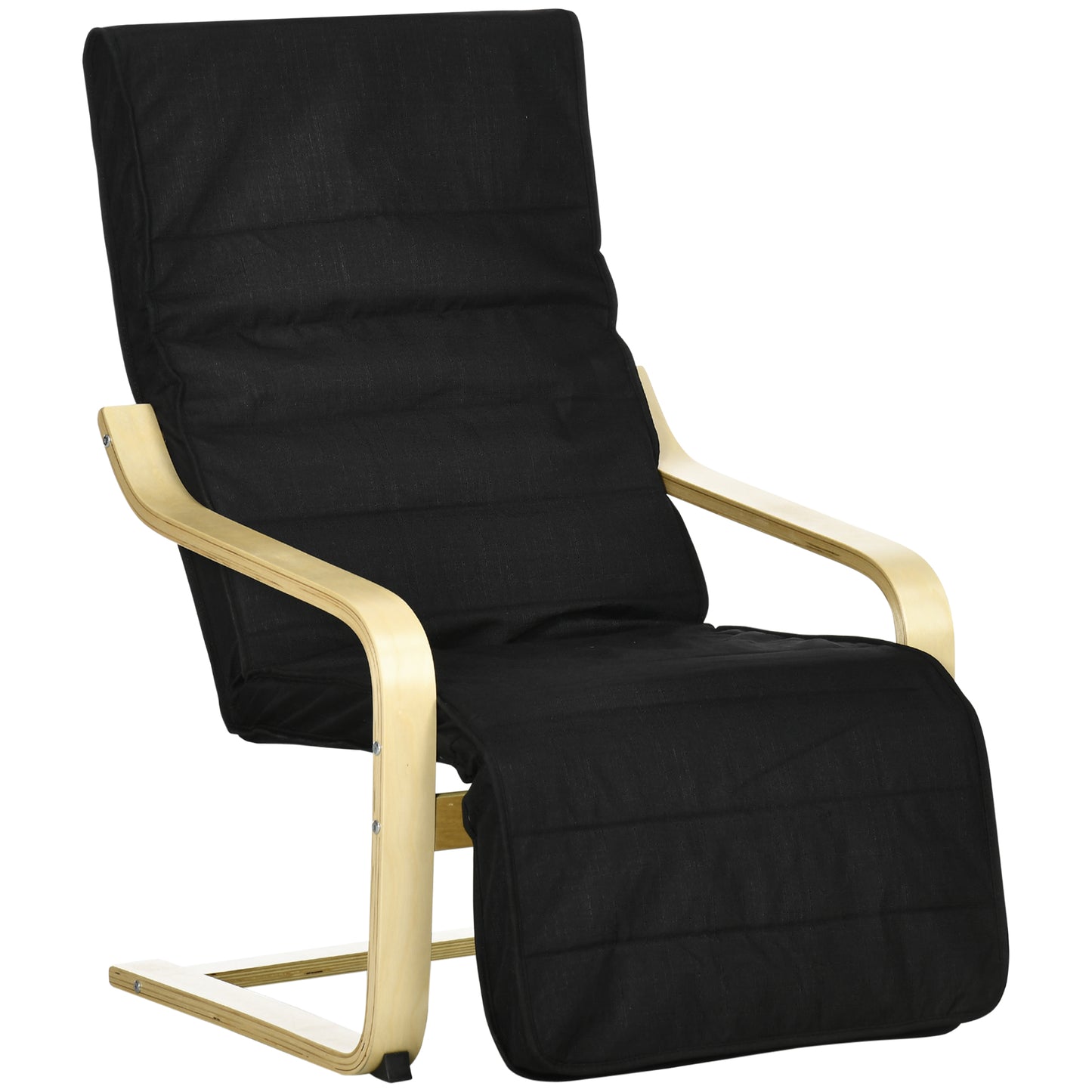 HOMCOM Relaxfauteuil, ligstoel, verstelbare voetensteun, kussen, hout+zwart, 66,5 x 94 x 100 cm