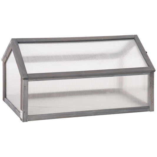 Outsunny Mini Kas, Compacte Houten Plantenkas met Polycarbonaat Panelen en Ventilatieopening, 90L x 52B x 49,5H cm, Grijs