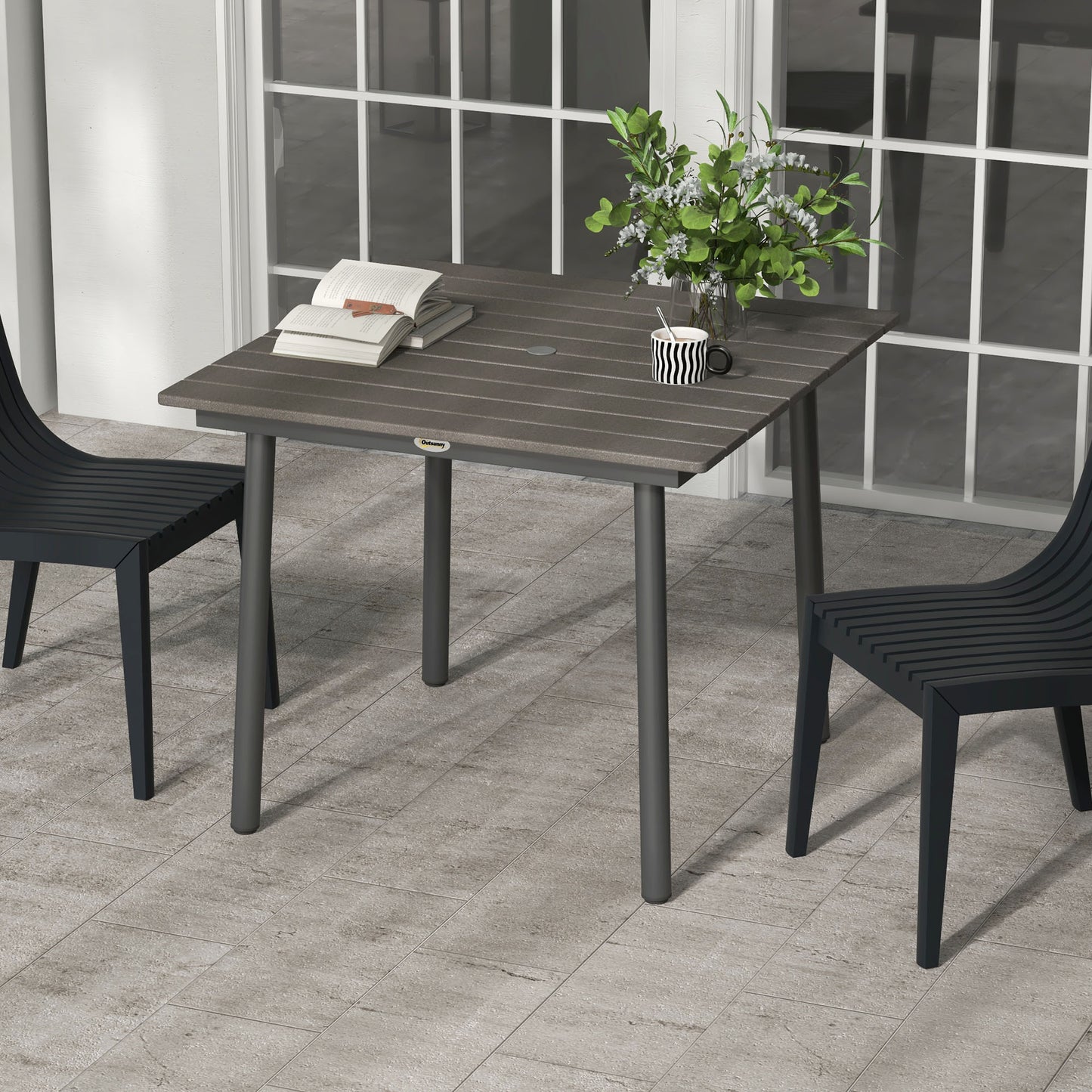 Outsunny Tuintafel Eettafel Loungetafel, Weerbestendig, Modern Design, 90 x 90 x 75 cm, Donkergrijs
