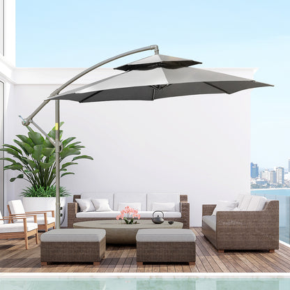 Outsunny Parasol Zwenkparasol Ø2,67 x 2,45 m Zwengelparasol met dubbele kap Kruisvoet Staal Buitenzonwering Polyester Staal Lichtgrijs