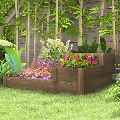 Outsunny Verhoogd Tuinbed, 4 plantenbakken op 3 niveaus, weerbestendig, massief hout, 122 cm x 122 cm x 51 cm, natuurlijk
