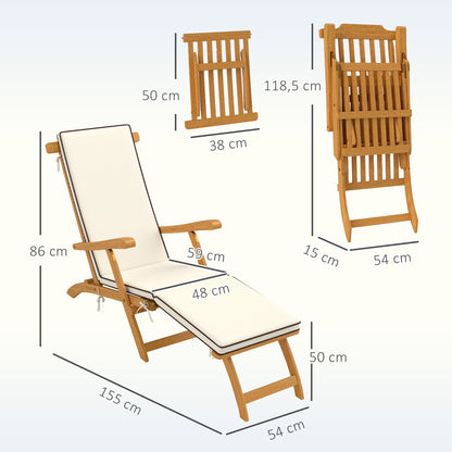 Outsunny Houten Opvouwbare Ligstoel, Tuinligstoel met Voetensteun, Matras, Ligstoel, Draagvermogen tot 160 kg, Teak