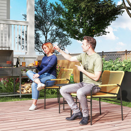 Outsunny 3-delige rotan bistroset, zitgroep, tuinmeubelset met 2 tuinstoelen, salontafel 54 x 66 x 76 cm Geel