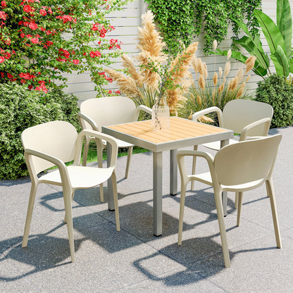 Outsunny Tuinstoel Set van 4, Weerbestendige Kunststof Tuinstoelen, Stapelbare Stoelen met Armleuningen en Rugleuning, Draagvermogen tot 120 kg