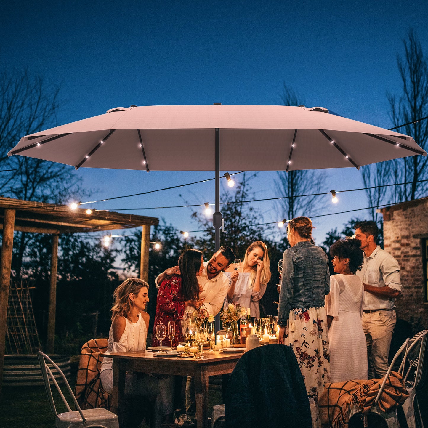 Outsunny Ovale Parasol Khaki 440 x 260 cm