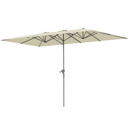 Outsunny dubbelzijdige parasol, 451 x 264 cm, zwengelsysteem, 12 metalen baleinen, aluminium paal, crèmewit