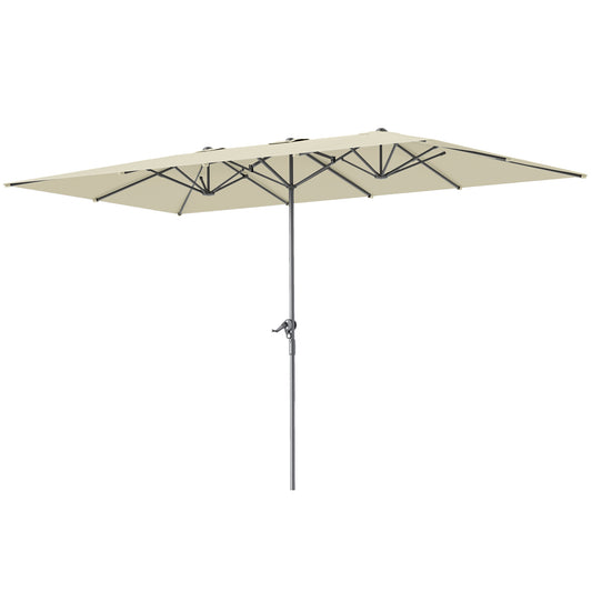 Outsunny dubbelzijdige parasol, 451 x 264 cm, zwengelsysteem, 12 metalen baleinen, aluminium paal, crèmewit