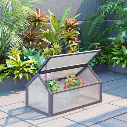 Outsunny Mini Kas, Compacte Houten Plantenkas met Polycarbonaat Panelen en Ventilatieopening, 90L x 52B x 49,5H cm, Grijs