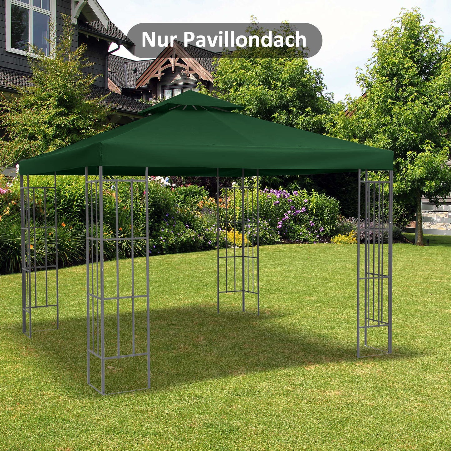 Outsunny vervangingsdak voor 3x3m prieel, waterafstotend prieeldak voor metalen prieel, vervangingsdak voor tuinprieel, partytent, tuintent, polyester, donkergroen