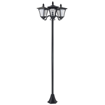 Outsunny Solar Tuinlantaarn met 3 Lampen, RVS Paal, 120 Lumen LED, 51,5x47x182,5cm, IP44 Bescherming, voor Tuin en Balkon, Zwart