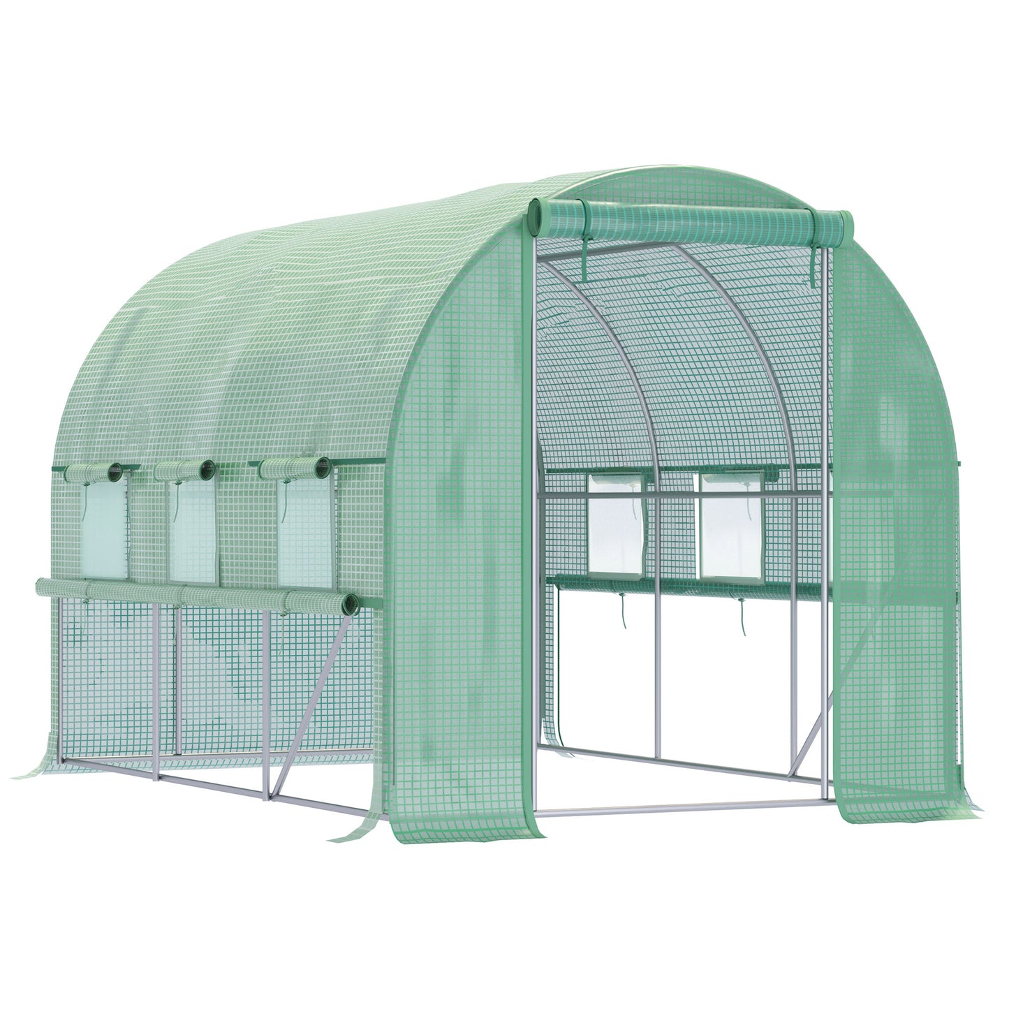 Outsunny polytunnelkas, 6 rolramen, ritsdeur, RVS frame, 2,95 x 2 x 2 m, groen