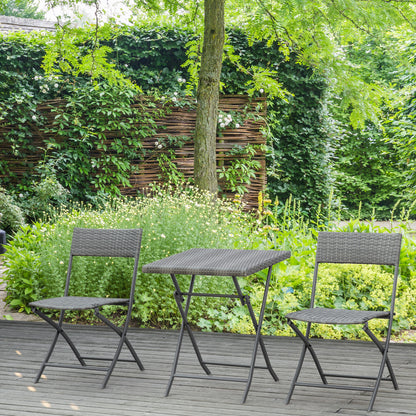 Outsunny Polyrattan Bistroset voor 2 personen, Zitgroep, Rotan Tuinmeubelset, Grijs