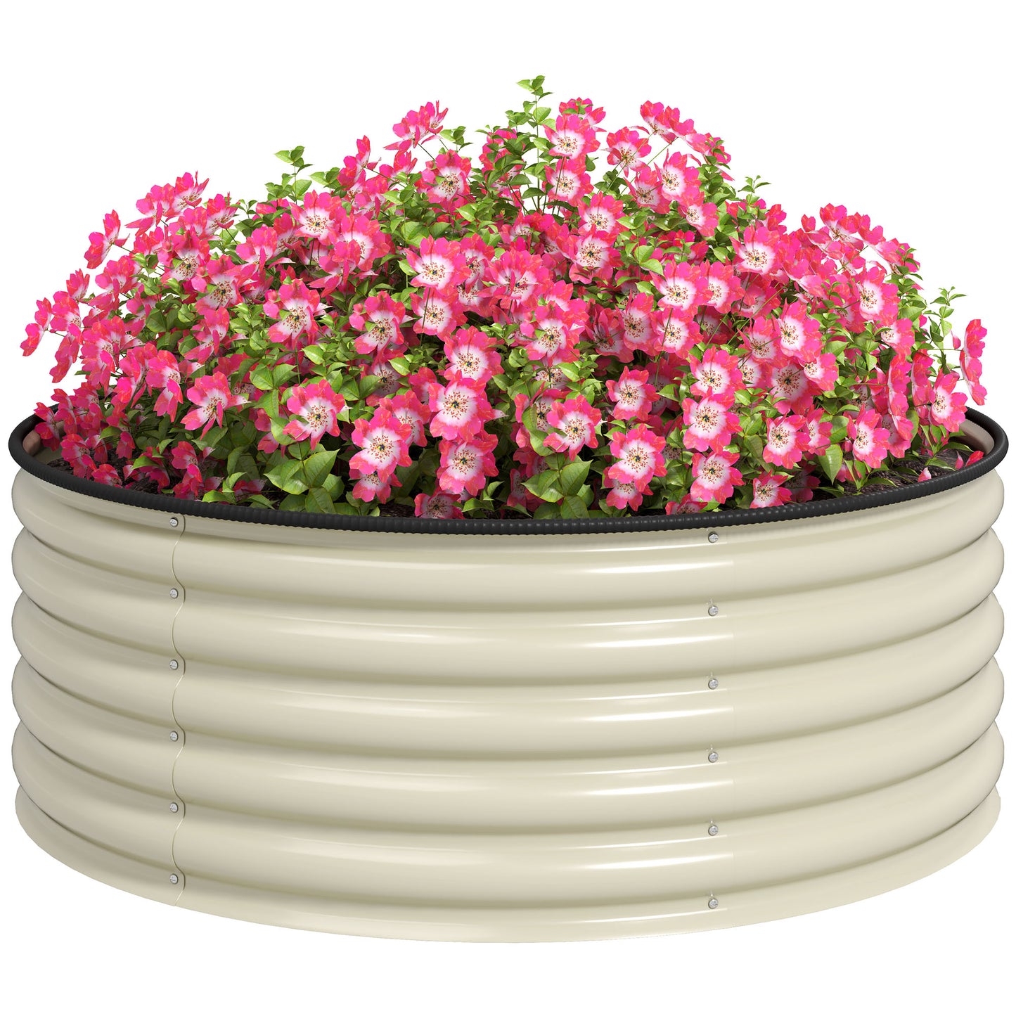 Outsunny Verhoogd Bed, Gegalvaniseerde Plantenbak met Veiligheidsrand, Plantenbak met Open Bodem, 120 x 120 x 43 cm, Crèmewit