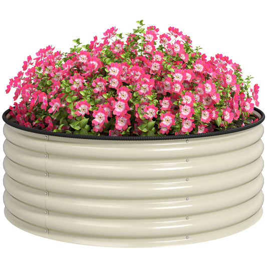 Outsunny Verhoogd Bed, Gegalvaniseerde Plantenbak met Veiligheidsrand, Plantenbak met Open Bodem, 120 x 120 x 43 cm, Crèmewit