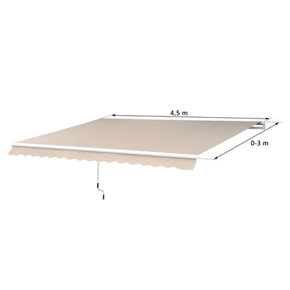 Outsunny knikarmzonnescherm, verstelbare klemzonnescherm, terraszonnescherm, 4,5 x 3 m, zonnescherm met slinger, balkonzonnescherm, beige