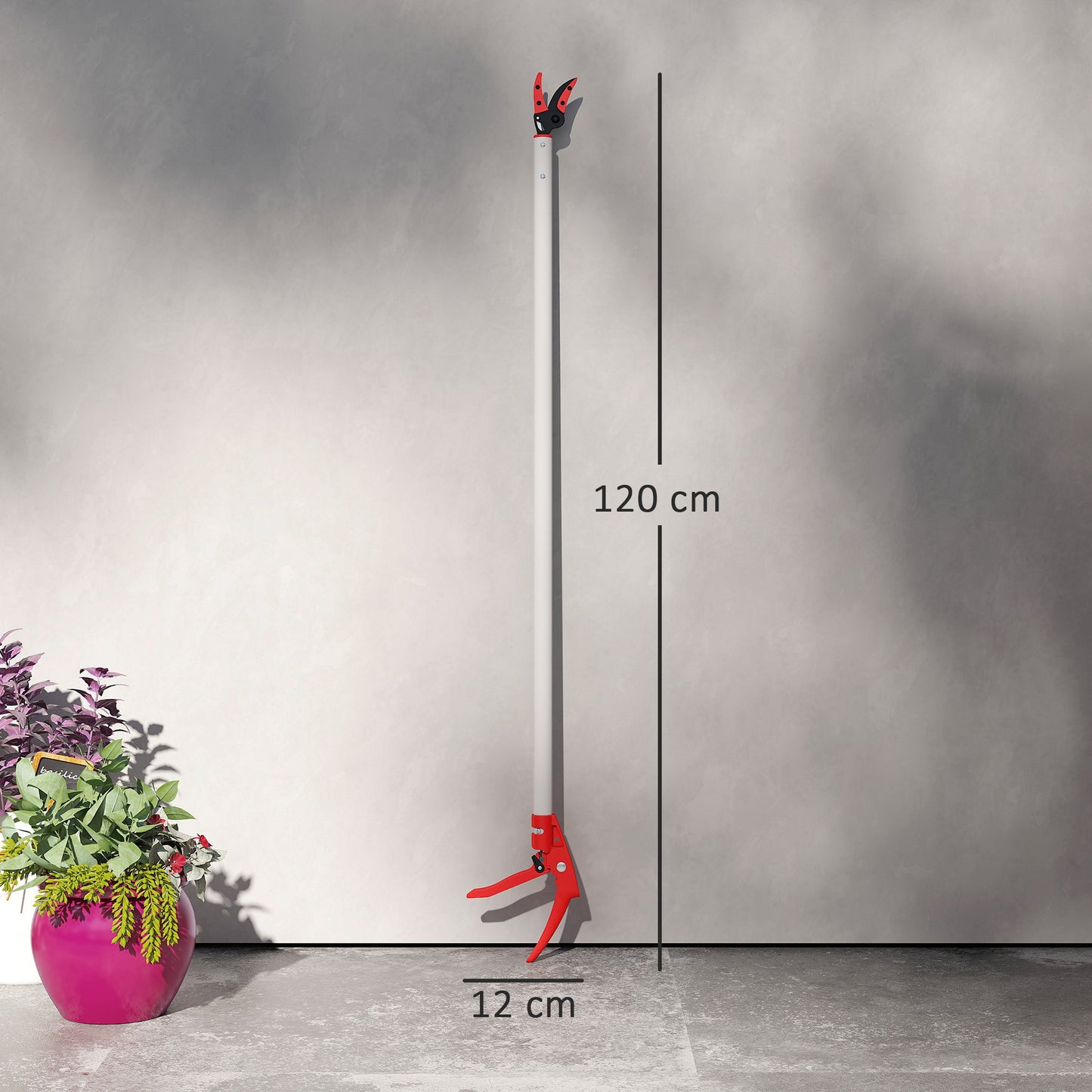 Outsunny 1,2 m boomschaar, takkenschaar voor het snoeien, tuinschaar met aluminium handvat, tuinschaar met lange steel, rood