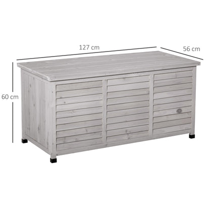 Outsunny tuinopbergbox, weerbestendig, ademend, kussenbox, opbergbox, sparrenhout, grijs, 127 x 56 x 60 cm