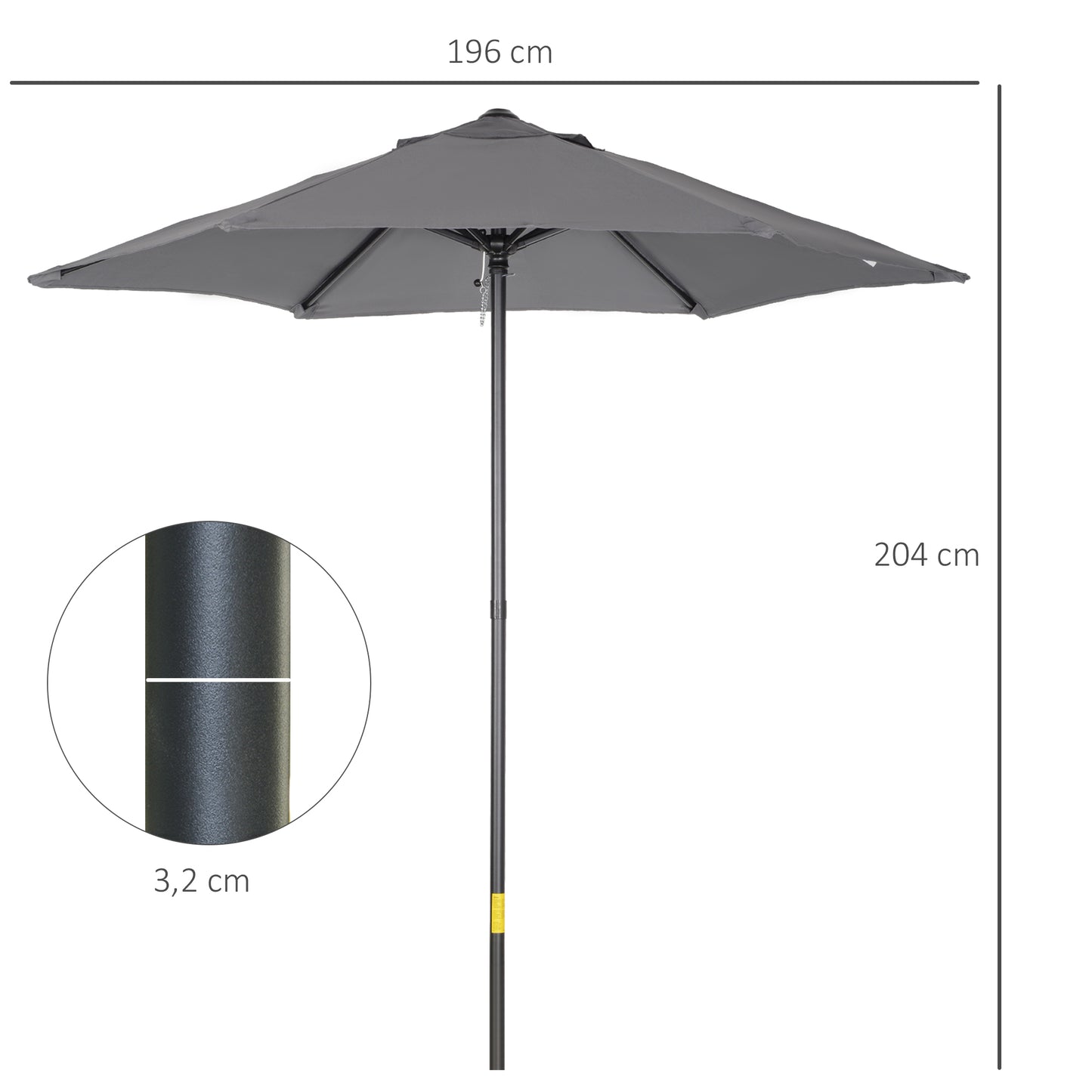 Outsunny Parasol Ø196 cm, zeshoekige balkonparasol voor strand, balkon, tuin, donkergrijs