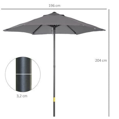 Outsunny Parasol Ø196 cm, zeshoekige balkonparasol voor strand, balkon, tuin, donkergrijs