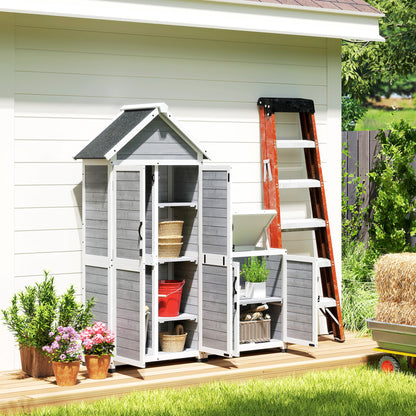 Outsunny tuinhuis met opbergkast, verstelbare planken, afsluitbare deuren, waterdicht, sparrenhout, lichtgrijs