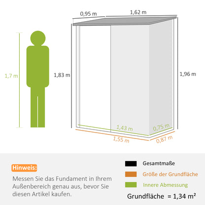 Outsunny tuinhuis/gereedschapsschuur, afsluitbare deur, weerbestendig, incl. planken, 161,5 cm x 94,5 cm x 196 cm, zwart