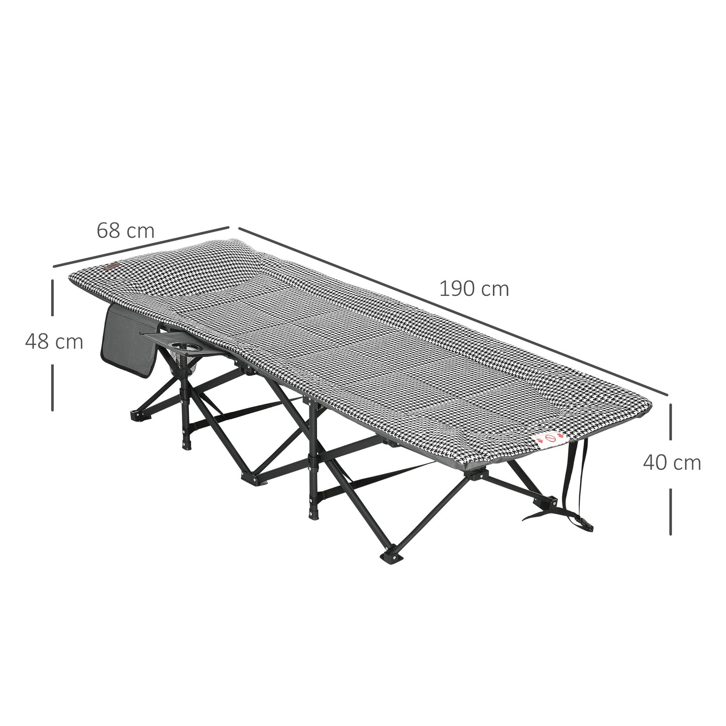 Outsunny opvouwbare ligstoel met 1 zijvak en 1 bekerhouder, 68 cm x 186 cm x 48 cm, zwart-wit