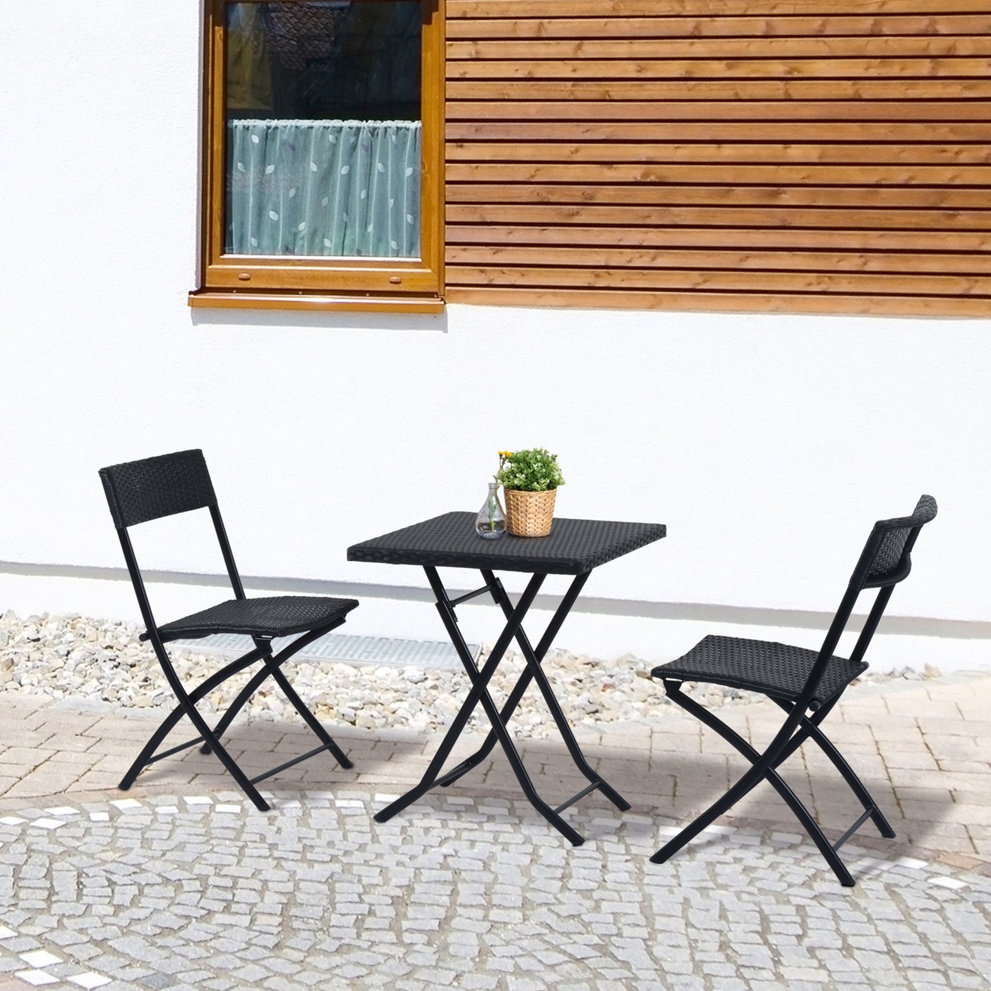 Outsunny Polyrattan Bistroset voor 2 personen, Zitgroep, Rotan Tuinmeubelset, Zwart