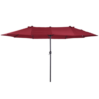 Outsunny Dubbele Parasol 455 x 270 cm Tuinparasol met Handzwengel, Ovaal, Stevig, Metalen Paal, Marktparasol, Dubbele Parasol, Terrasparasol, Zonwering voor Strand, Balkon, Terras, Tuin, Wijnrood