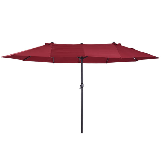 Outsunny Dubbele Parasol 455 x 270 cm Tuinparasol met Handzwengel, Ovaal, Stevig, Metalen Paal, Marktparasol, Dubbele Parasol, Terrasparasol, Zonwering voor Strand, Balkon, Terras, Tuin, Wijnrood