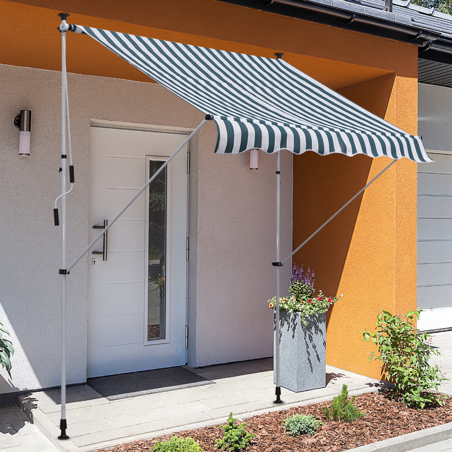 Outsunny klemzonnescherm met handslinger, in hoogte verstelbaar, knikarmzonnescherm, vuilafstotend, weerbestendig, balkonzonnescherm, 150 cm breed, terraszonnescherm voor terras, balkon, veranda, groen