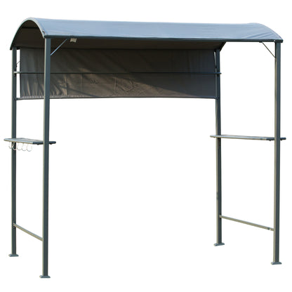 Outsunny Grillpaviljoen met vlamvertragend dak, BBQ-paviljoen met 2 planken, polyester, zwart, 218 x 138 x 216 cm
